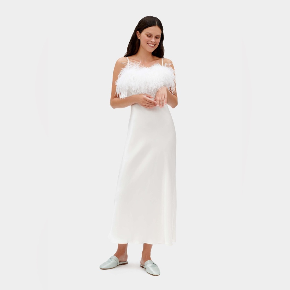 NWT Sleeper Boheme Slip Dress with Feathers in White Size XL